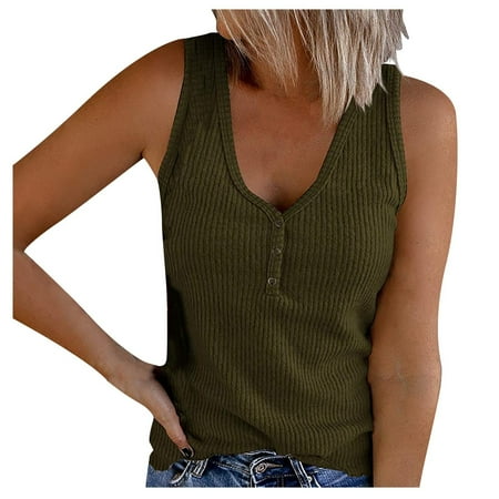 HSMQHJWE Thick Tank Tops For Women 2X Tunic Tops V-Neck Sleeveless Shirt T-Shirt Casual Undershirt Button-Down Undershirt Women S Women S Blouse Cotton Bodysuit Women