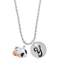 thumbnail image 1 of Delight Jewelry Resin Black and White Cow Silvertone Script Initial Disc - Y - Charm Necklace, 20"+3", 1 of 4