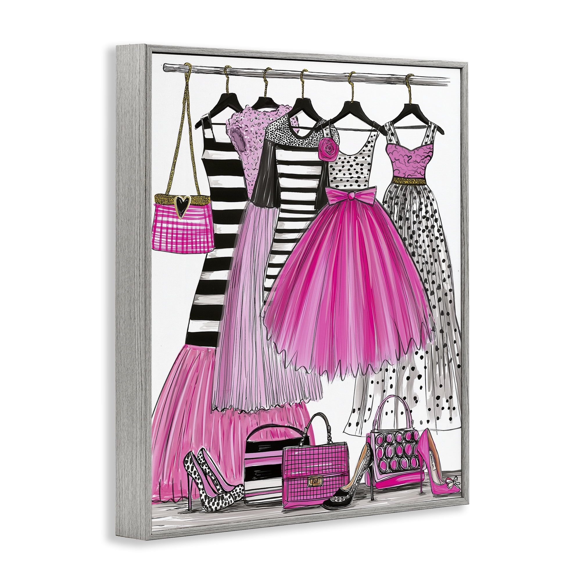 Stupell Industries Chic Pink Tulle Dresses Gray Framed Giclee Art, design by Jess Stempel