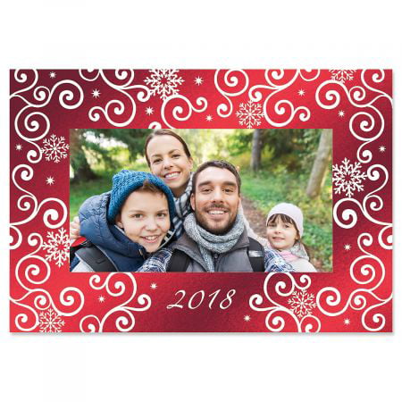 Deluxe Snowflake Photo Sleeve Christmas Cards- Set of 18 Holiday Greeting (Best Holiday Card Websites)