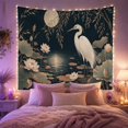 thumbnail image 2 of Heron in Lotus Pond Under Full Moon, Serene Watercolor for Nature Lovers, Asian Wildlife Wall Decor, Housewarming Gift, Tapestry Wall Hanging for Bedroom and Living Room, 2 of 7