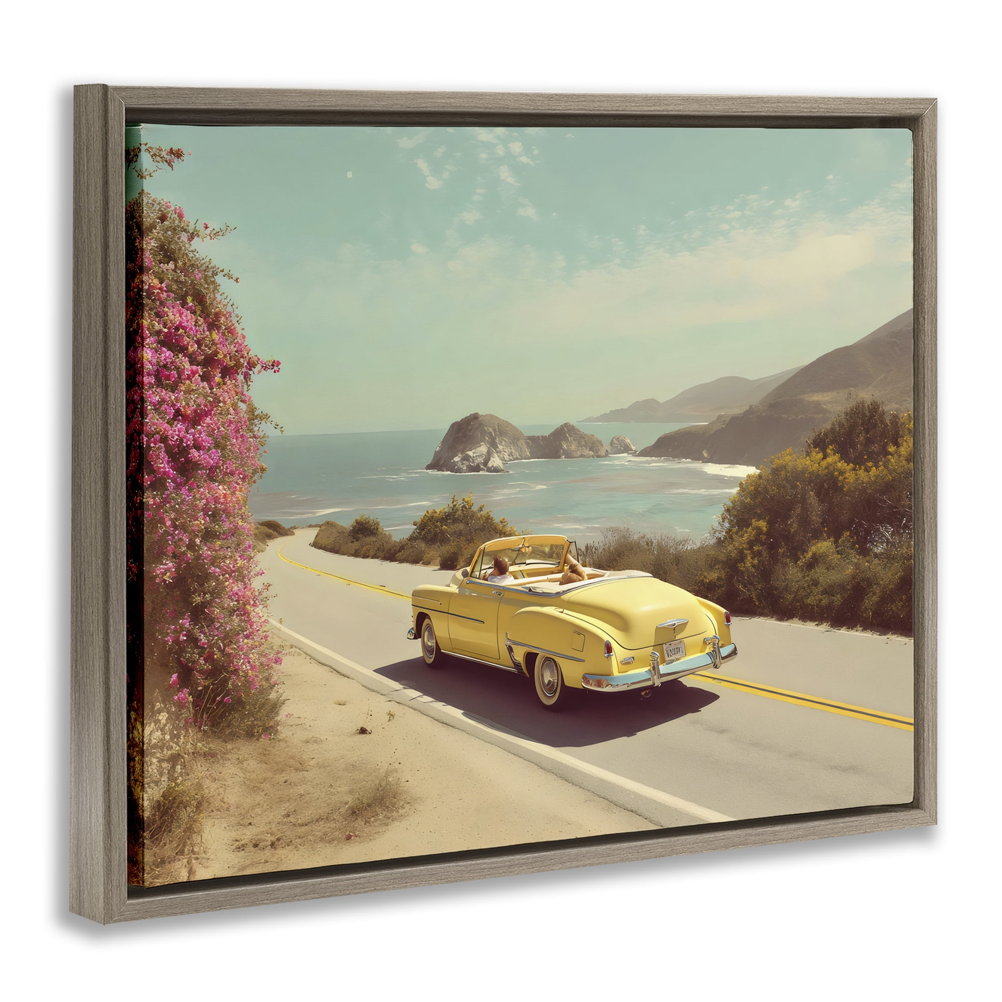 Stupell Industries Vintage Yellow Ride Brown Framed Floater Canvas Wall Art, design by Franklyn Gregory
