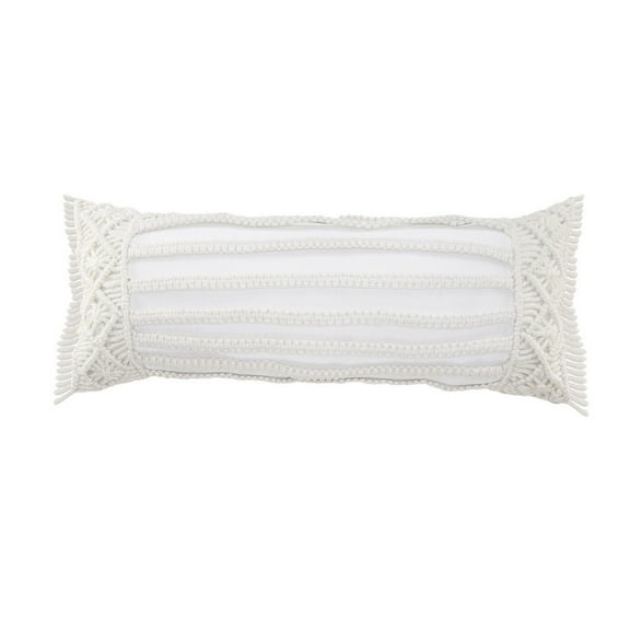 Ox Bay 14" x 36" Hand-Woven White Diamond Resistant Polyester Pillow Cover