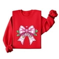 thumbnail image 3 of qucoqpe Women's Christmas Bow Printed Sweatshirts Fashion Causal Christmas Bow Printed Crewneck Tops Red Series Long Sleeve Oversized Pullovers for 2025 Fall Winter, 3 of 5