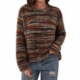 thumbnail image 2 of Turilly Women's Fuzzy Striped Sweater Crew Neck Long Sleeve Cozy Winter Top, 2 of 6