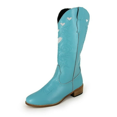 

Lacyhop Womens Western Cowgirl Boots Chunky Heel Vintage Shoes Embroidered Mid-Calf Boot Walking Comfort Fashion Wide-Calf Green 9