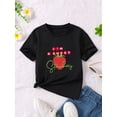 thumbnail image 1 of Kids Summer Casual T-Shirt, 100% Polyester Crew Neck Loose Fit Tee with Slight Stretch, Breathable Knit Fabric, Fruit & Vegetable Print, Strawberry Graphic Top for Girls, 1 of 6