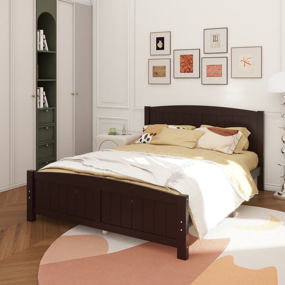 Queen Size Platform Bed, Solid Wood Platform Bed with Support Slats and Strong Structure, No Box Spring Needed, Espresso