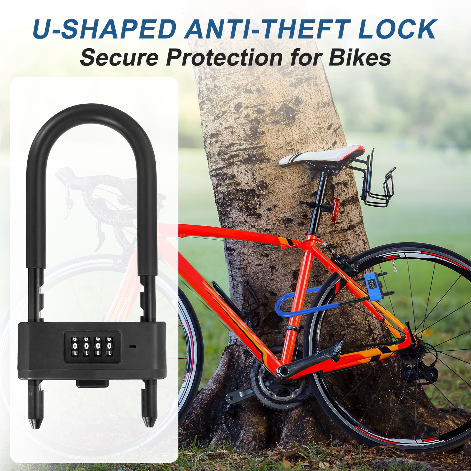 Uxcell 4 Digit Combination Padlock, Long Shackle Padlock - [4.92" - 6.89", Black], U-Shape Adjustable Shackle Lock for Bicycles Electric Bikes Mountain Bikes Glass Doors Gates