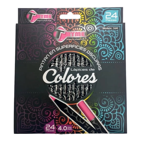 Lapices De Colores Tryme Superficies Oscuras 4.0mm 24 Piezas