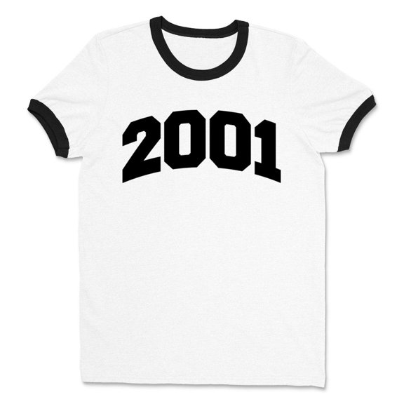 2001 College Style Ringer Tee Shirt Unisex Large White/Black