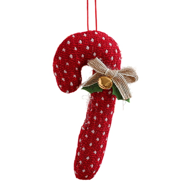 Juego de adornos para árbol de Navidad | Lazos de tela, cascabeles y adornos de bastones de caramelo para la decoración navideña