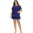 thumbnail image 4 of Cueply Women’s Plus Size Pajama Set Short Sleeve Sleepwear Loungewear 2 Piece Soft Top & Drawstring Shorts with Pockets, 4 of 8
