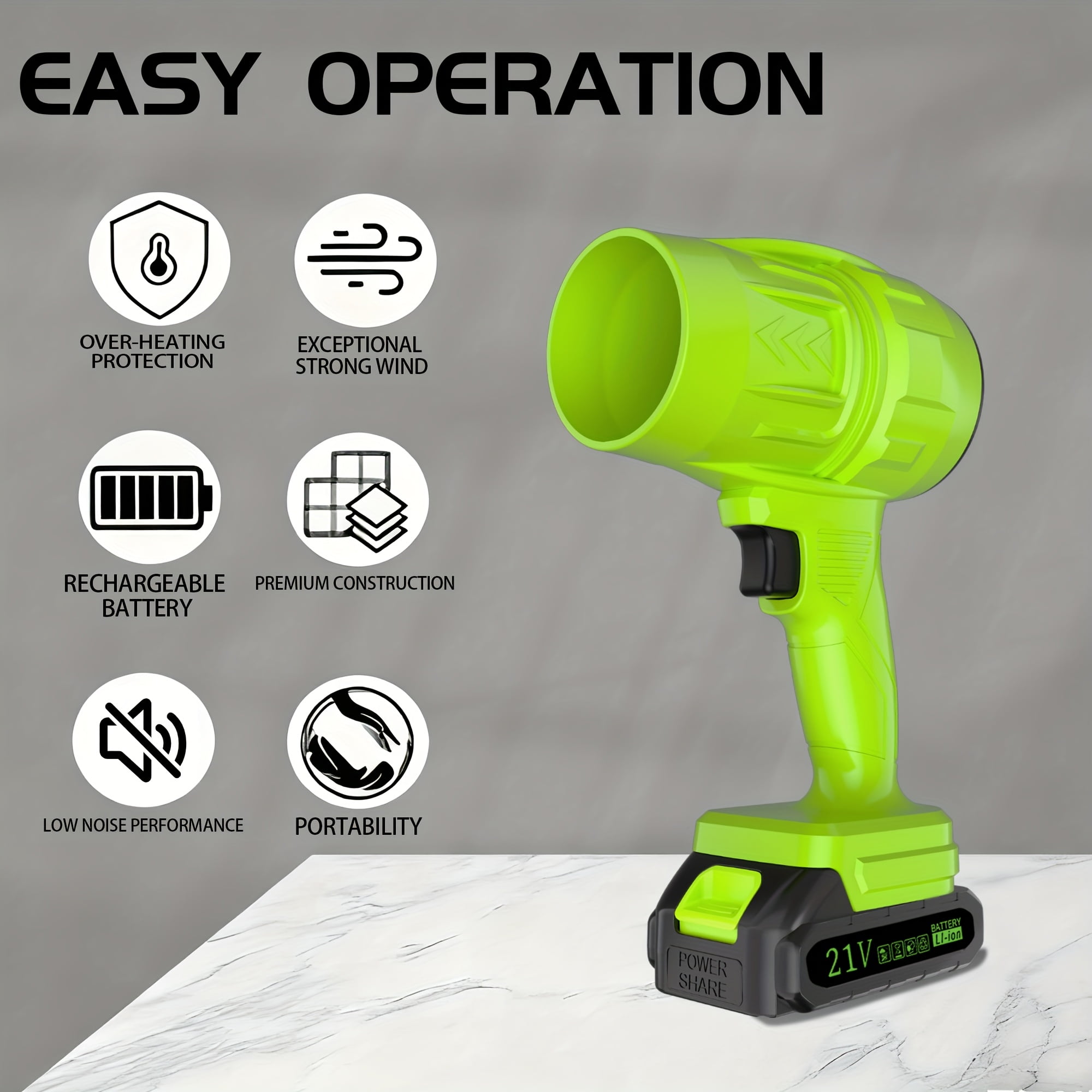 DGB 21V Multi-Purpose Cordless Blower, Portable Electric Handheld Blower for Home, Car & Outdoor Use, Compact Battery-Powered Blower for Leaves, Dust & Small Debris