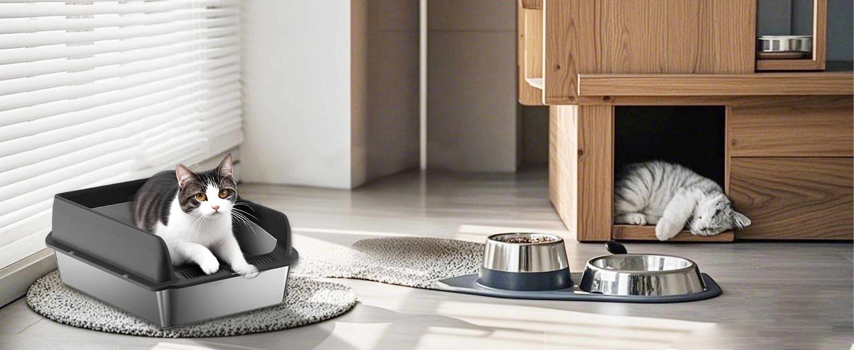 Enclosed Stainless Steel Cat Litter Box with Lid,Large Litter Box for Big Cats,Metal Litter Pan Tray with High Wall Sides Enclosure, Non-Sticky, Anti-Leakage, Easy Cleaning