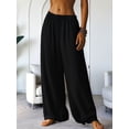 thumbnail image 5 of Women'S Loose Fit Solid Color Elastic Waist Pocket Straight Leg Casual Pants Black L, 5 of 8