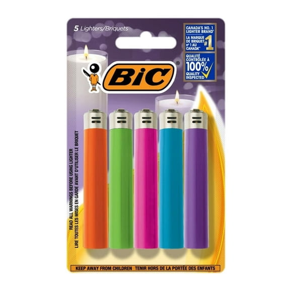 BIC Briquet de Poche Maxi, Couleurs de Briquet Uniques Assorties, Lot de 5 Briquets, Briquet No 1 du Canada, Suscitez des moments Incroyables