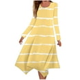 thumbnail image 2 of Cavosen Elegant Dresses for Women Long Yellow Long Sleeve Maxi Dress Hankerchief Hem Crew Neck Calf Length Dress Striped Casual Trendy Dress Vacation Fall Winter Clothes L, 2 of 5