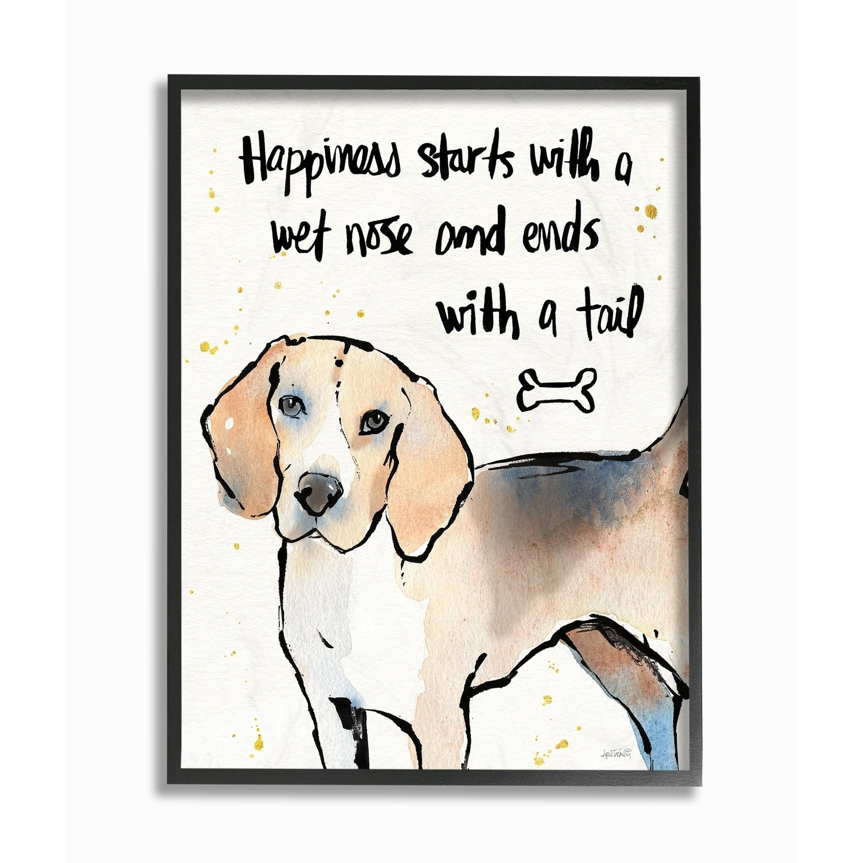 Stupell Happiness is a Wet Nose and a Tail Framed Giclee Texture Art 16 x 20
