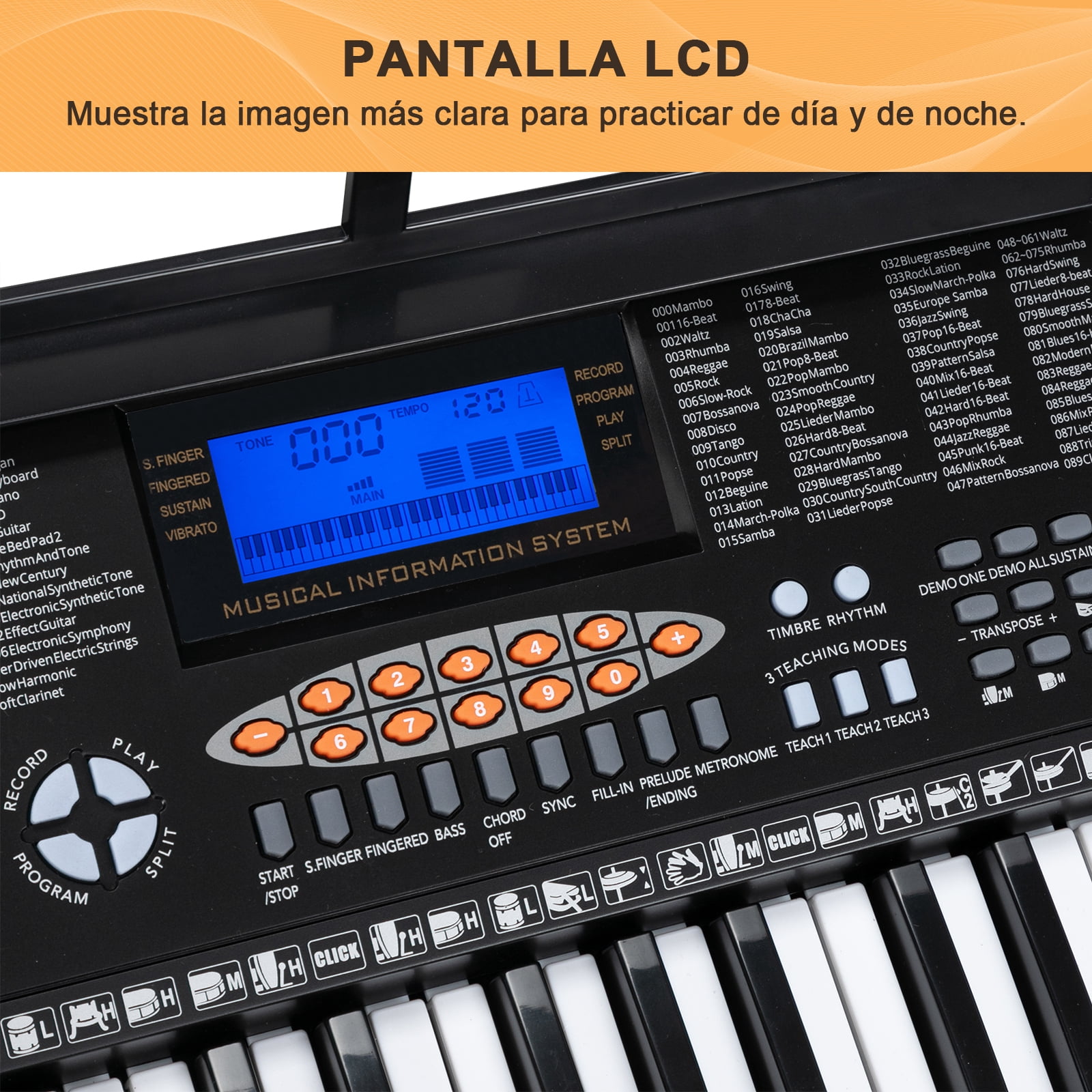 Glarry 61-Key Portable Electronic Piano Keyboard with LCD Screen, Microphone, Headphones, 3 Teaching Modes, Built-In Speakers