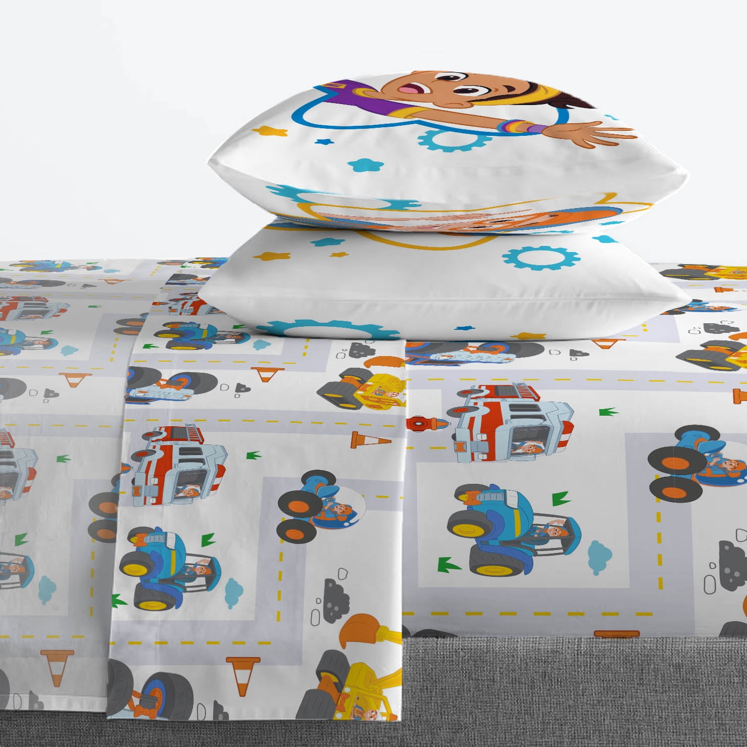 Moonbug Blippi How Does This Work Blue 7 Piece Full Bed Set with Sham, 100% Microfiber