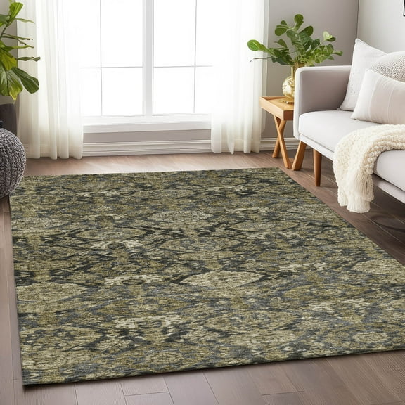 Addison Rugs Chantille Indoor/Outdoor Transitional Damask Charcoal Washable Rectangle Rug, 5' x 7'6"