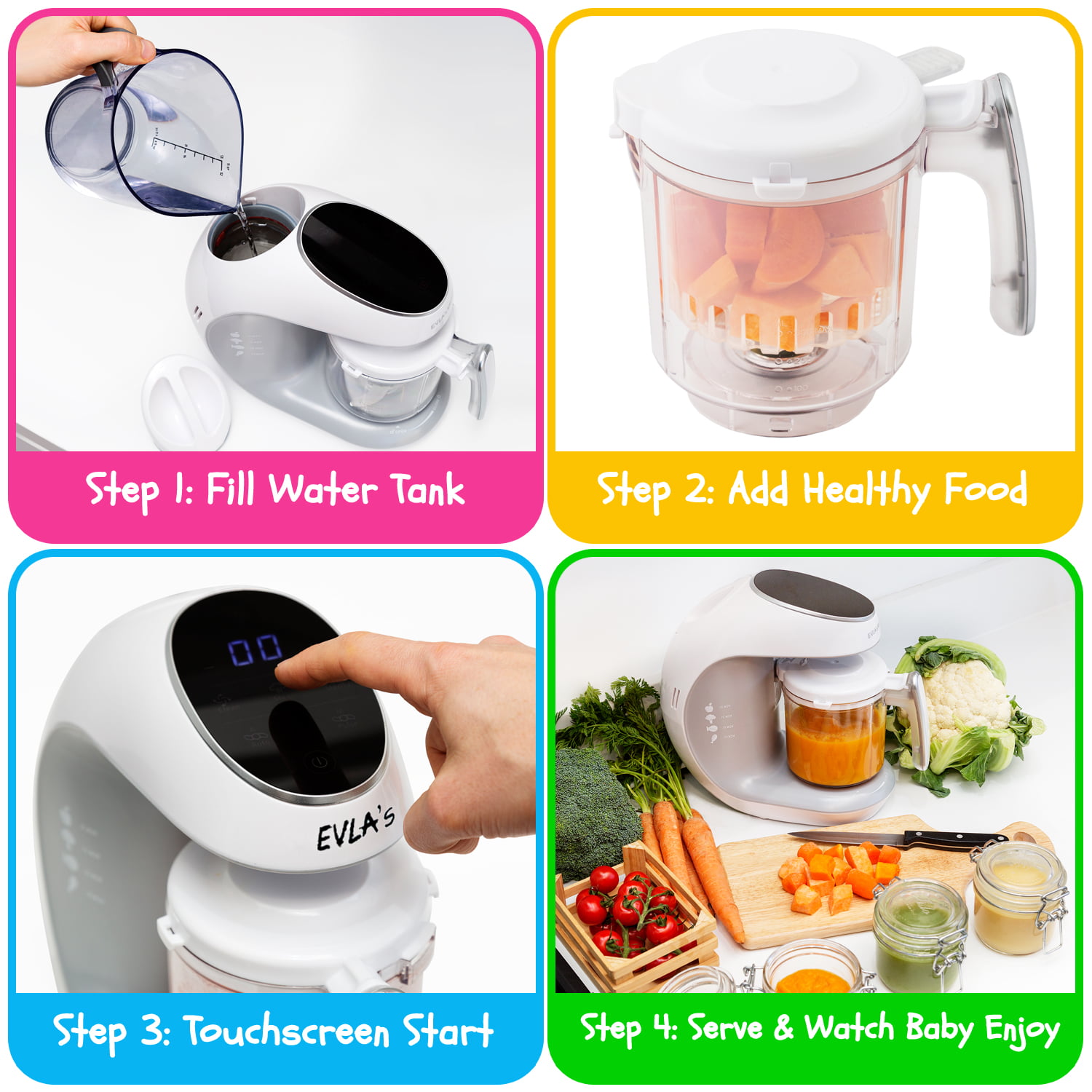  Baby Food Maker, Baby Food Processor Blender Grinder Steamer  Cooks Blends Healthy Homemade Baby Food in Minutes Touch Screen Control…  (BFM-003) : Baby