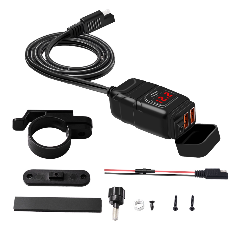 Hloma Motorcycle Charger 12V Dual USB Adapter Quick Charge 3.0