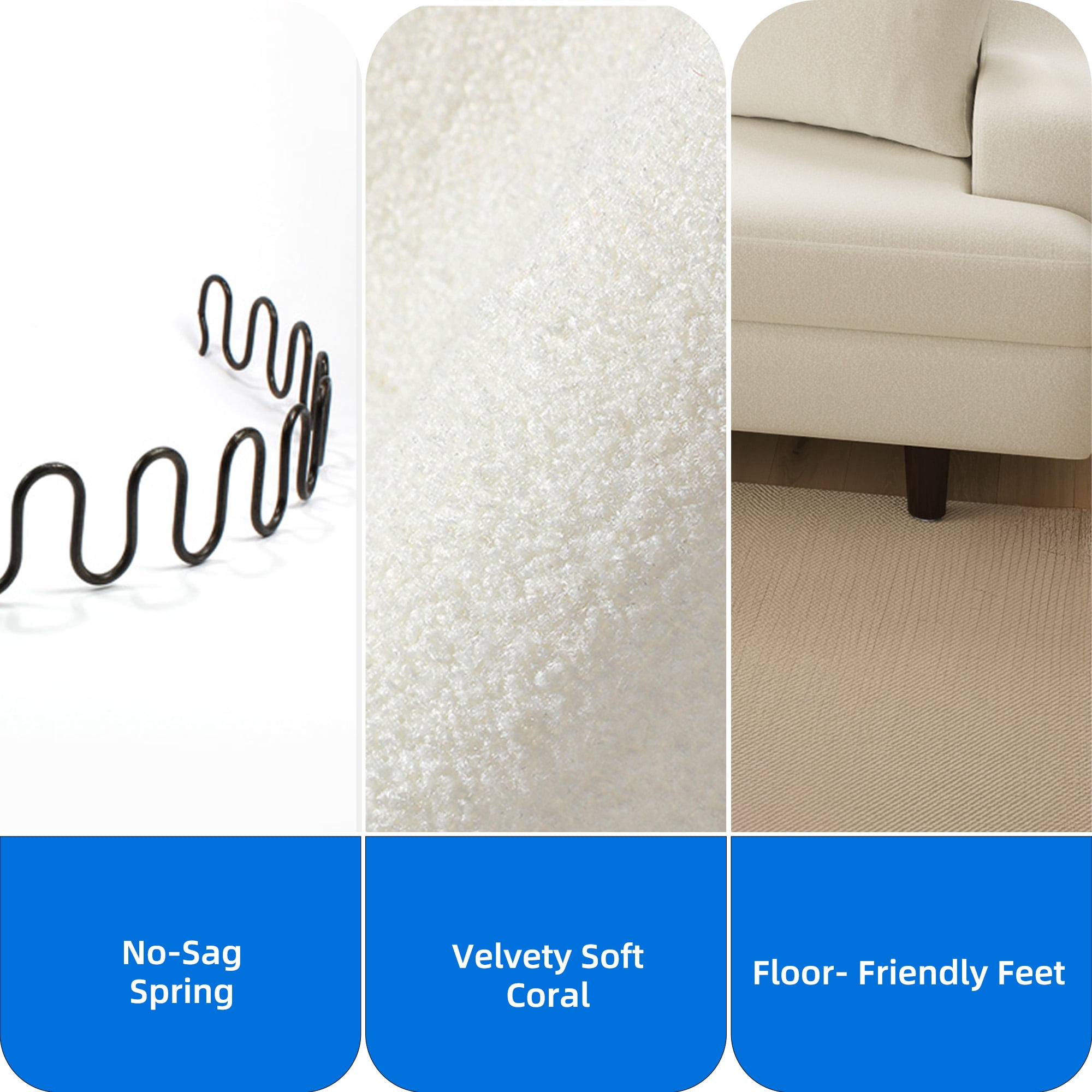 Uforic 3 Seater Sofa Couch, Deep Seats Comfy Sectional Sofa with Armrest for Living Room, Home Office, Beige