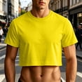 thumbnail image 2 of XIAONU Mens Solid Cropped Short Sleeve Tees Crew Neck Cropped Tops Slim Fit Street Tees, 2 of 4