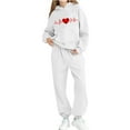 thumbnail image 4 of LEKWK Girls 2-Piece Sweatsuit Set Heartbeat Graphic Long Sleeve Hooded Sweatshirt Joggers Tracksuit Big Kid Casual Warm Fleece Lined Activewear School, 4 of 5