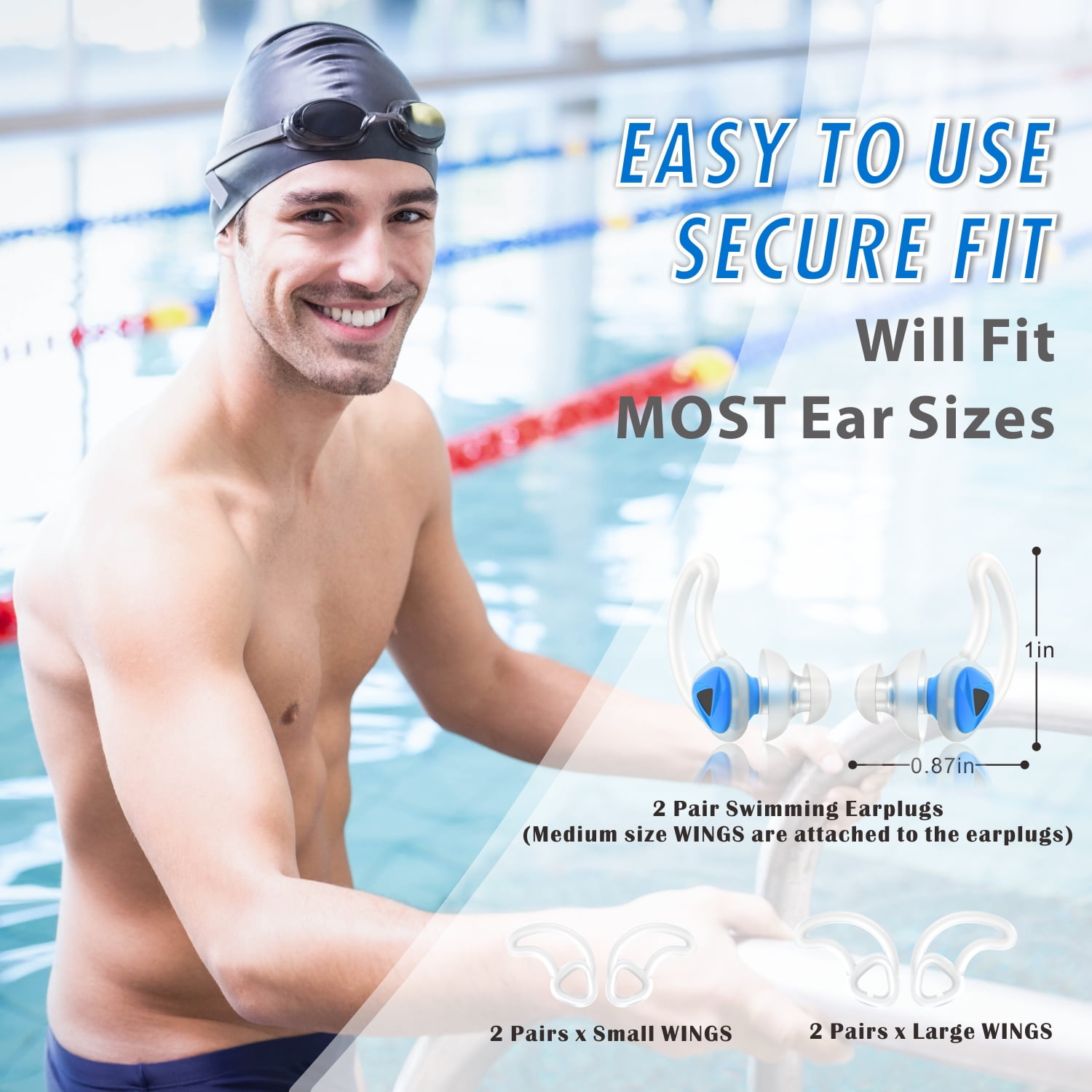 2 Pairs Waterproof Reusable Silicone Ear Plugs for Swimmers Showering Bathing Surfing and Other Water Sports Adults Size Hearprotek Swimming Ear Plugs 