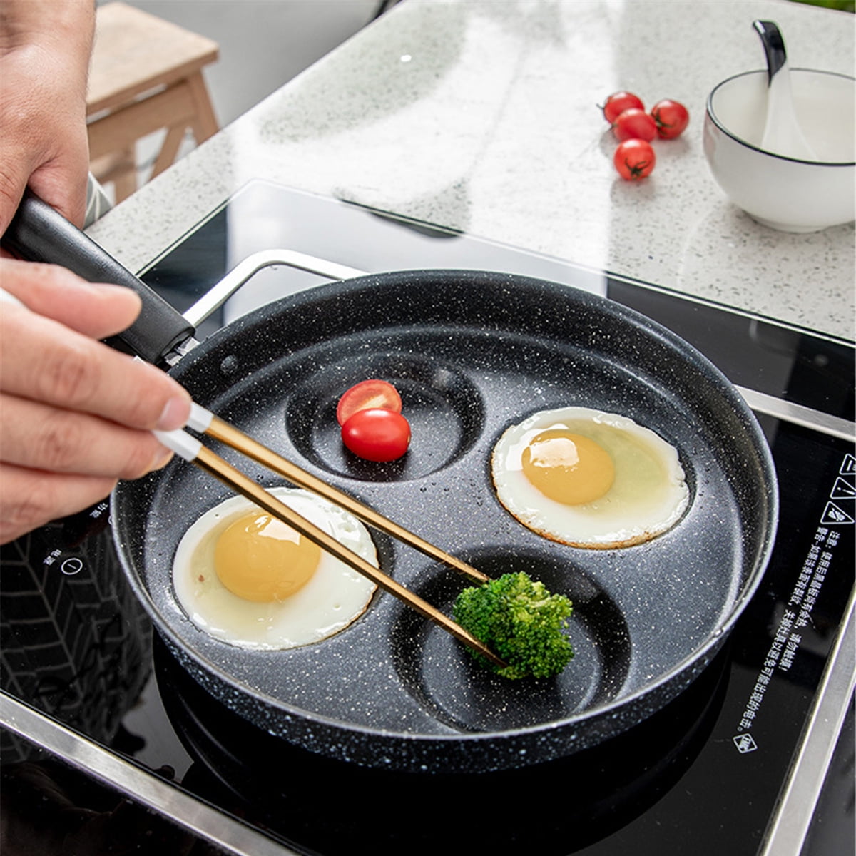 4-Cup Nonstick Egg Frying Pan Set with Silicone Kitchen Tongs – Parmedu