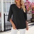 thumbnail image 2 of Tiqkatyck Women Summer Tops, Women's Fashion Short Sleeve Solid Color V Neck Loose Chiffon T Shirt, Summer Tops for Women, Shirts for Women Black L, 2 of 4
