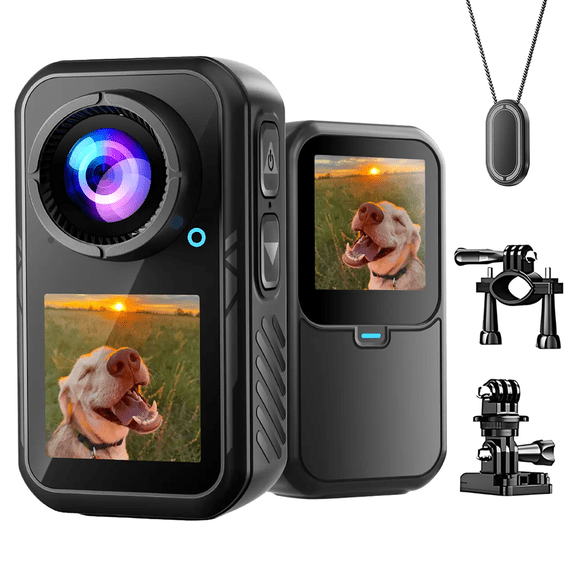 NUISK 5K Dual Screen Sports Camera, EIS Stabilization & 128GB Storage, Waterproof Vlog Cam with Remote for Snowboarding and Running (Black)