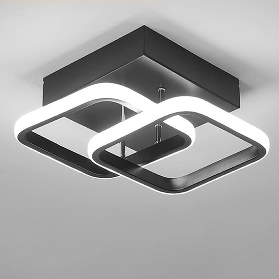 Modern Rectangular 2 LED Ceiling Light 22W Cool White Light 6000K Ceiling Light for Hallway Kitchen Living Room Studio(Black,1PCS)