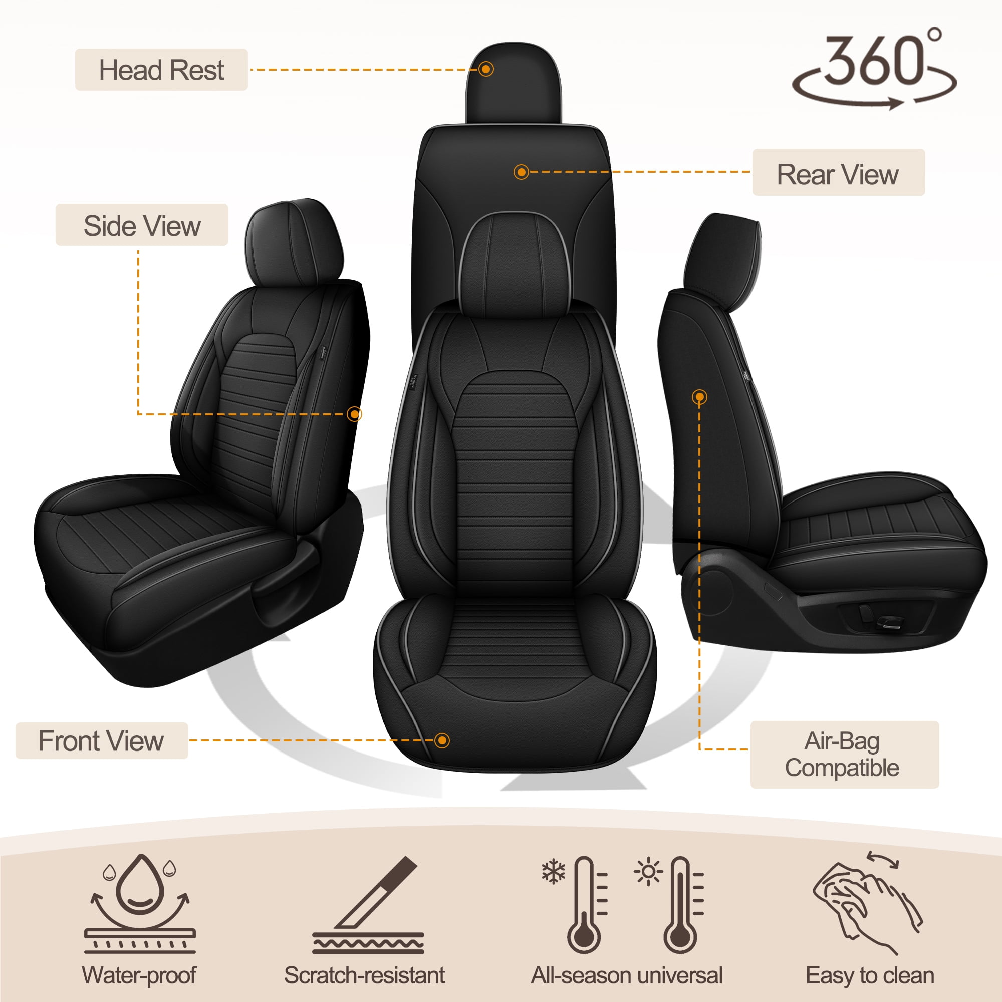HQBQBUG Seat Covers Full Set for Toyota RAV4(Not for Hybrid) 2013-2025 Comfort Waterproof Leather Car Seat Covers Cushion Compatible Airbag(Grey,5 Seats)