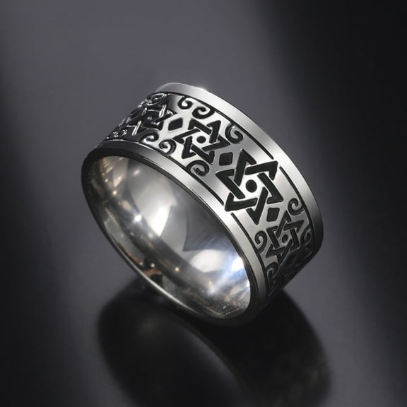 TEAMER Star of David Ring for Men Punk Hexagram Ring Shield of David Stainless Steel Jewish Jewelry Amulet Religious Gift