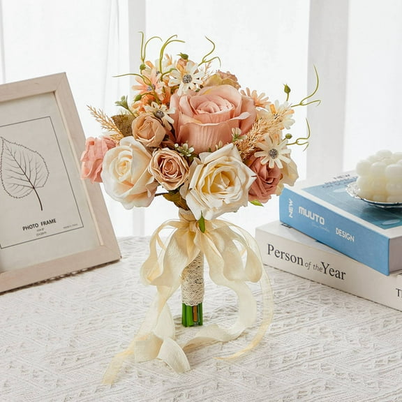 Wedding Bouquets for Bride,Artificial Flowers Roses Bouquet, Fake Flowers Silk Roses Bridal Wedding Bouquets Bridesmaid Bouquets for Wedding Church Decoration