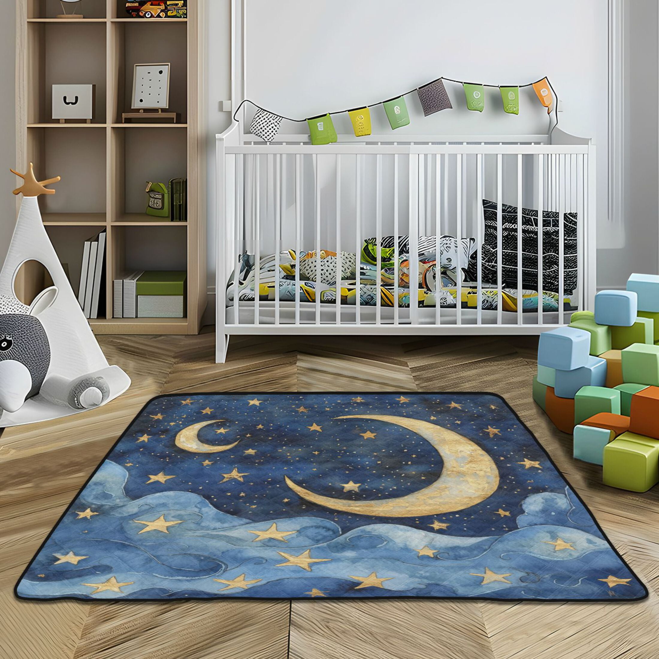 WOBOGO Cloudy Sea Night Sky Baby Playmats Extra Large Waterproof Rollable Activity Pads for Toddlers 50×50inch