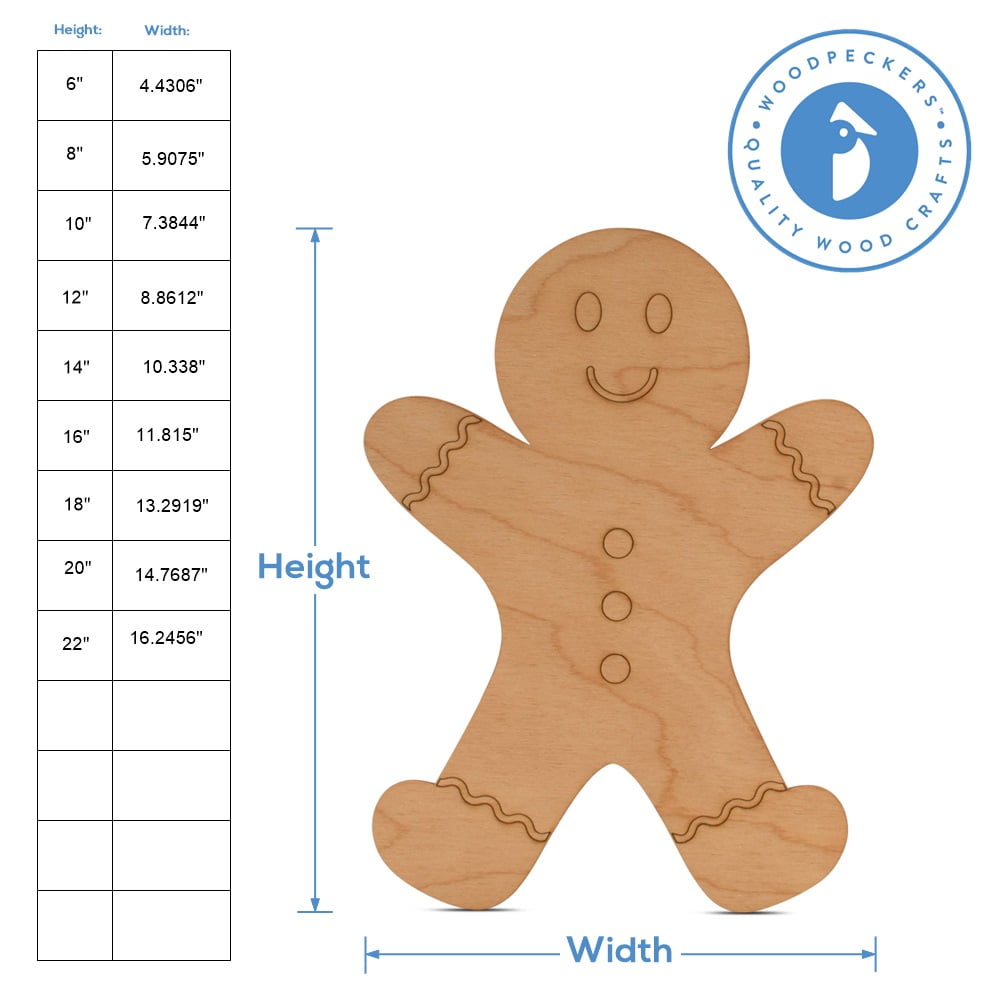 Wood Gingerbread Man Cutout 22-inch, Pack of 5 Unfinished Classroom Christmas Decorations for Crafts & Party Décor, by Woodpeckers