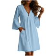 thumbnail image 5 of DuoJiaJ Womens Casual Dress, V Neck Long Sleeve Loose Fit Dresses Blue S-2XL, 5 of 7