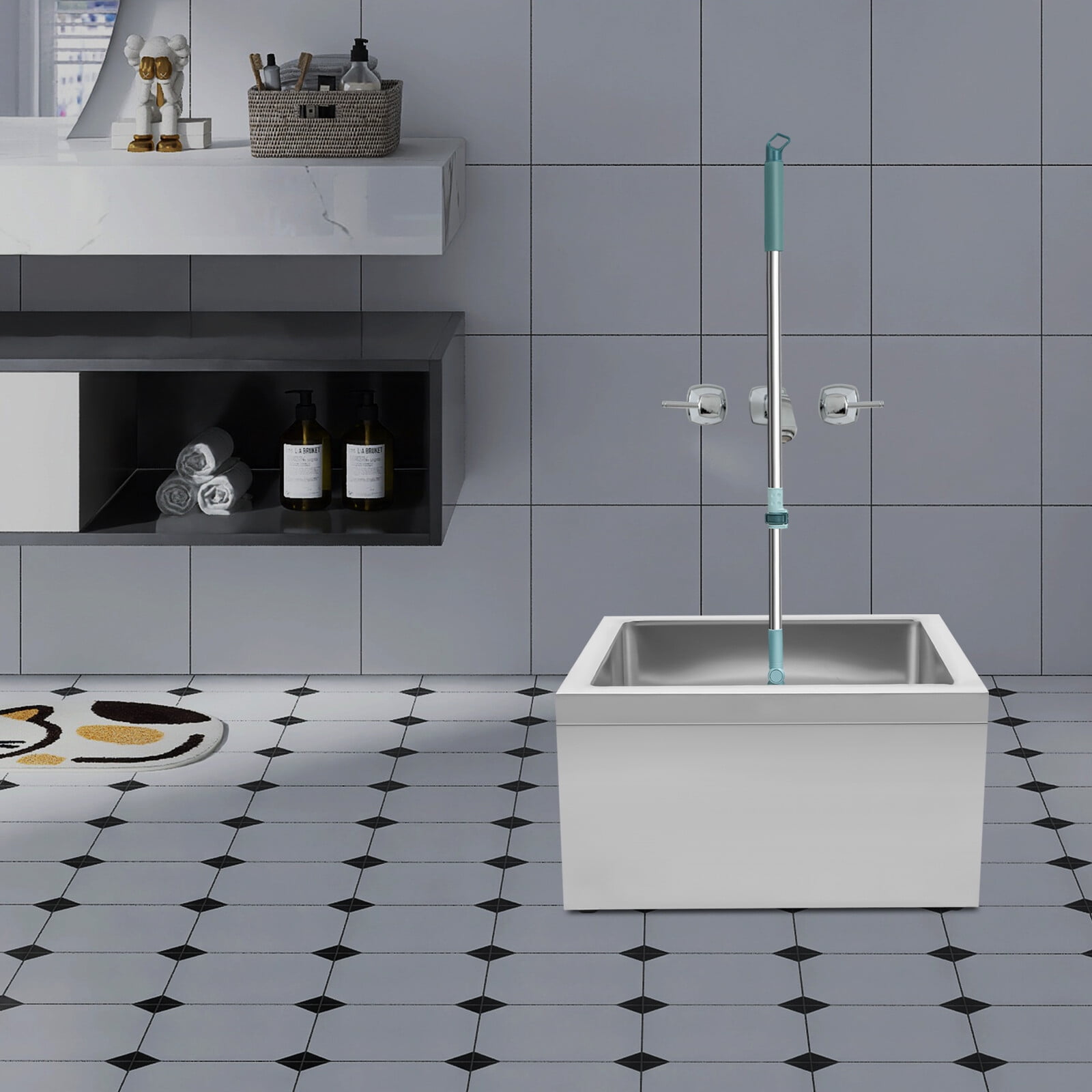Stainless Steel Floor Mop Sink, 22 * 19 * 12in Commercial Utility Floor Mount Mop Basin Free Standing Utility Sink for Restaurant Kitchen Garage Basement Bathroom (No Backsplash)