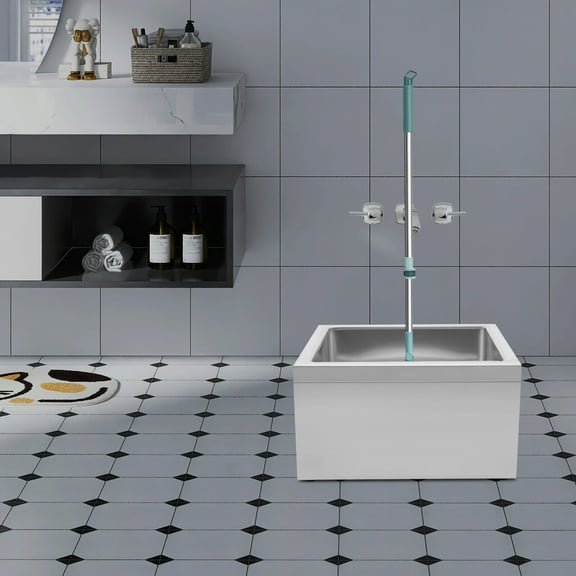 22"L*19"W *11.22"H Stainless Steel Mop Sink Utility Floor Mount Mop Basin Silver
