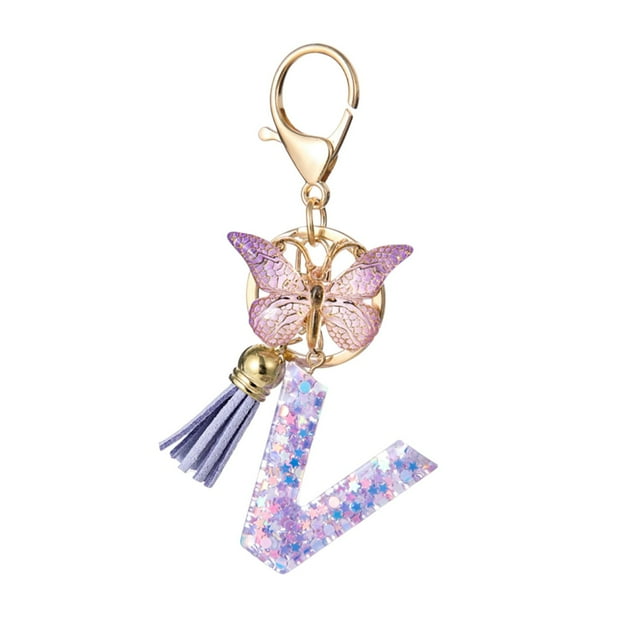 Aodebiao Personalized Letter Keychain - Butterfly & Tassel Charm with 26 Alphabet Options - Fashion Jewelry Gift for Women Girls (Resin Pendant, Gradient Color)