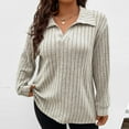 thumbnail image 2 of Enjoytime Womens Shirts Plus Size Casual Cute Solid Color V-Neck Lapel Neck Long Sleeve Shirt Fall Winter Women's Tops, 2 of 5