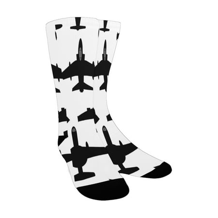 

War Home Decor Warplane Jet Fighter Aeroplane Helicopter Military Airforce Weapons Image Black White Custom Socks for Women