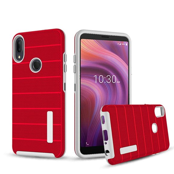 GSA Textured Stripe Shockproof Hybrid Case for Alcatel 3V (2019) - Red/Silver