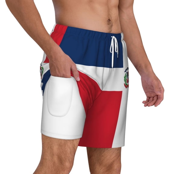 Men's 2 in 1 Swim Trunks with Compression Liner Dominican Republic Flag Quick Dry Beach Shorts