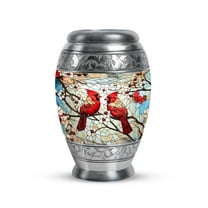 JAGASY Red Cardinal Couple Small Urn - White Blossom Decorative Keepsake Urns - Golden Urn for Ashes Adult Male & Female - Funeral Urns for Mother - (3 Inch)